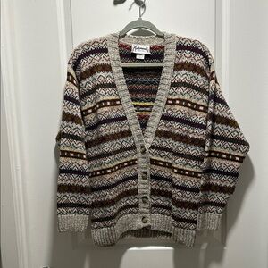 Mademoiselle Multicolor Striped V-Neck Button Cardigan - Beige Mix
